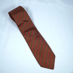 Burberry London Mens Silk Tie Rust Orange Gold Navy Blue Striped Made in Italy